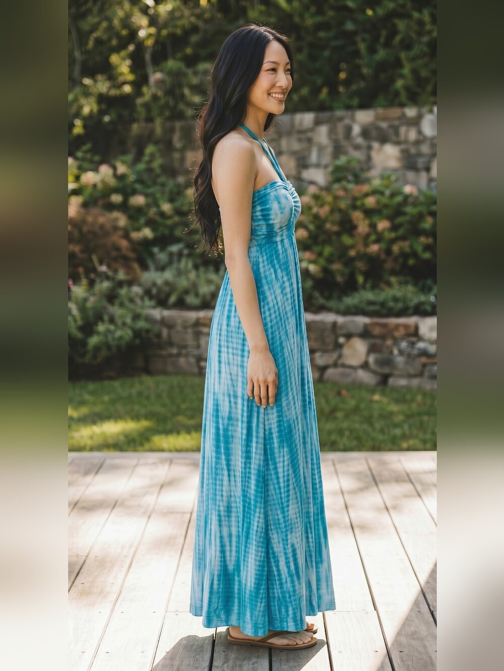 a.n.a‎ Turquoise Tie Dye Maxi Dress Strapless Flowing Summer Beach Wear Boho - Picture 7 of 8